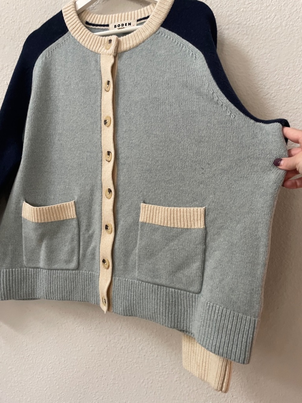 Boden Marion Colorblock Wool Crewneck Button Down Cardigan Sweater XL - Picture 3 of 10
